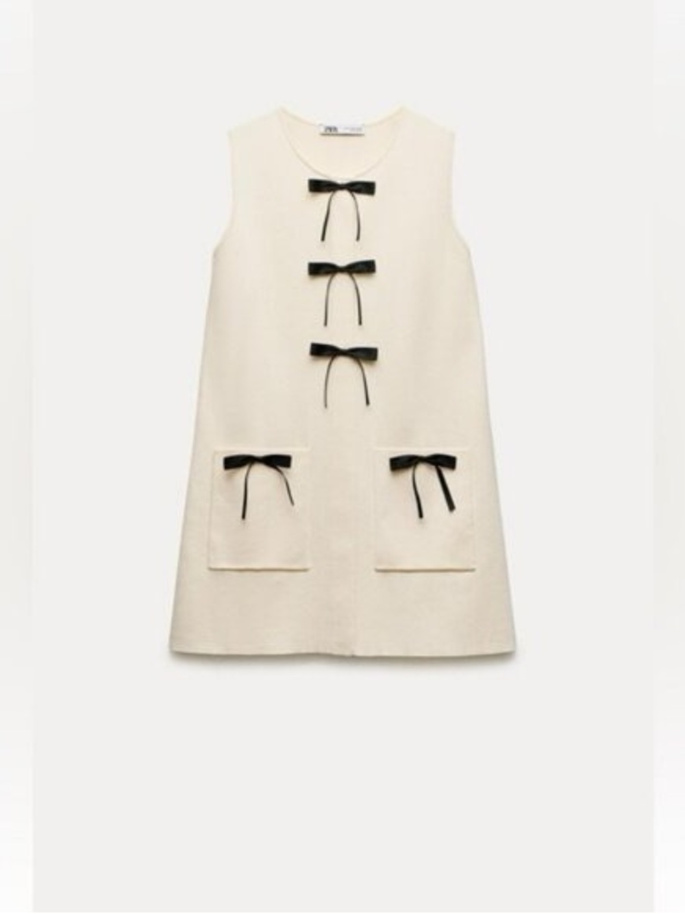 Zara Cream Bow-Accent Sleeveless Woman Dress